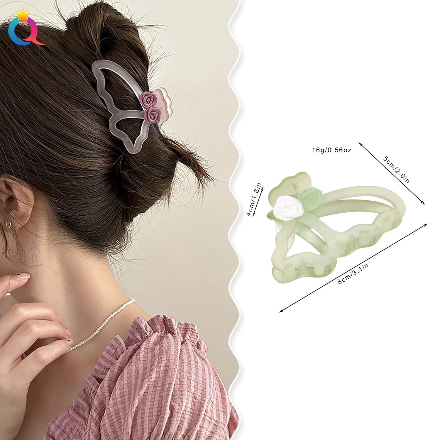 Wholesale of Qiyue Cross-border matte and frosted butterfly hair clips, hair curls, hair grabbers, rose hair grabbers, and shark hair clips details Picture