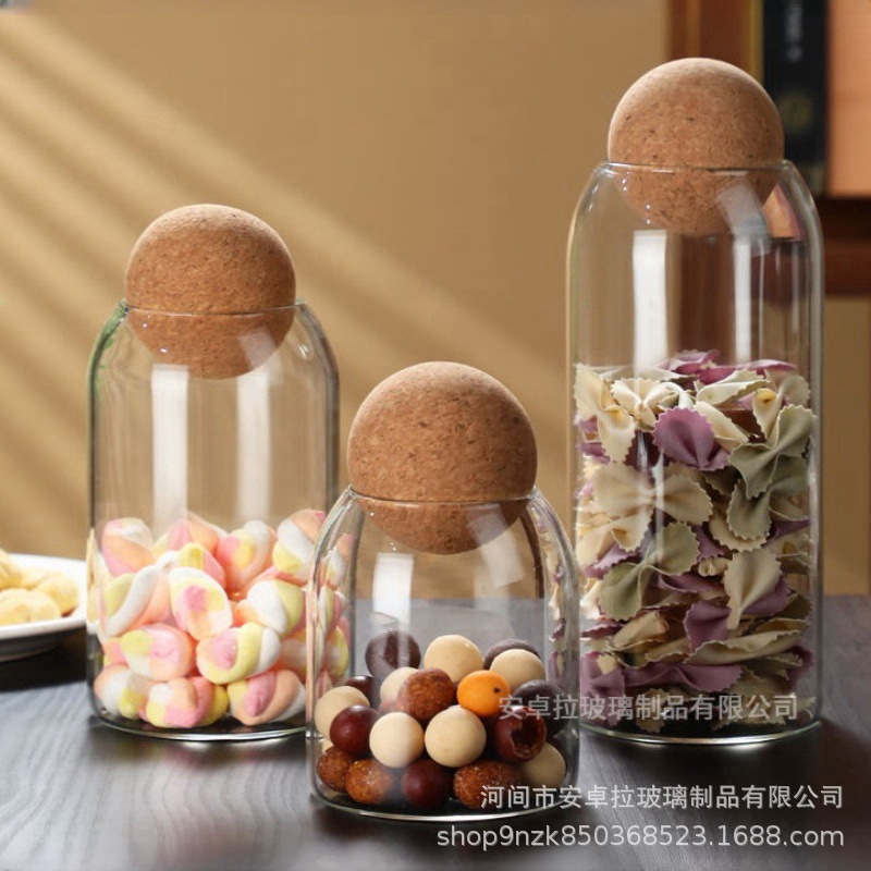 Customized cork stopper glass storage jar, matte striped flower tea display bottle, candy jar, coffee bean storage jar details Picture