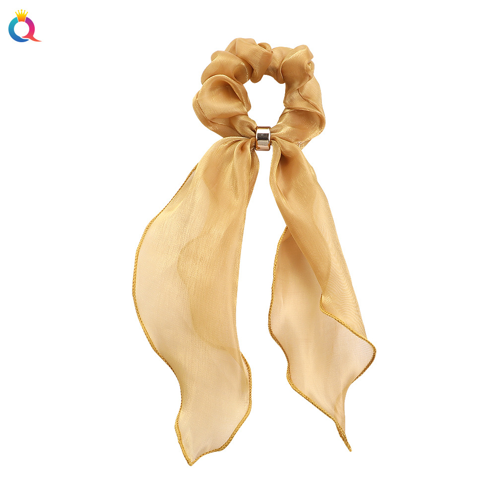 Qiyue Cross-border Super Sweet and fairy-like solid-color silk fabric ribbons, hair bands, hair accessories, hair coils, large intestine hair ropes factory wholesale Item Picture