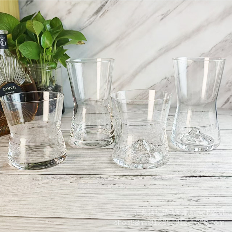 Cinched glass drink cups, beverage juice cups, soda sparkling water cups, latte coffee cups, cocktail wine glasses Specification drawing