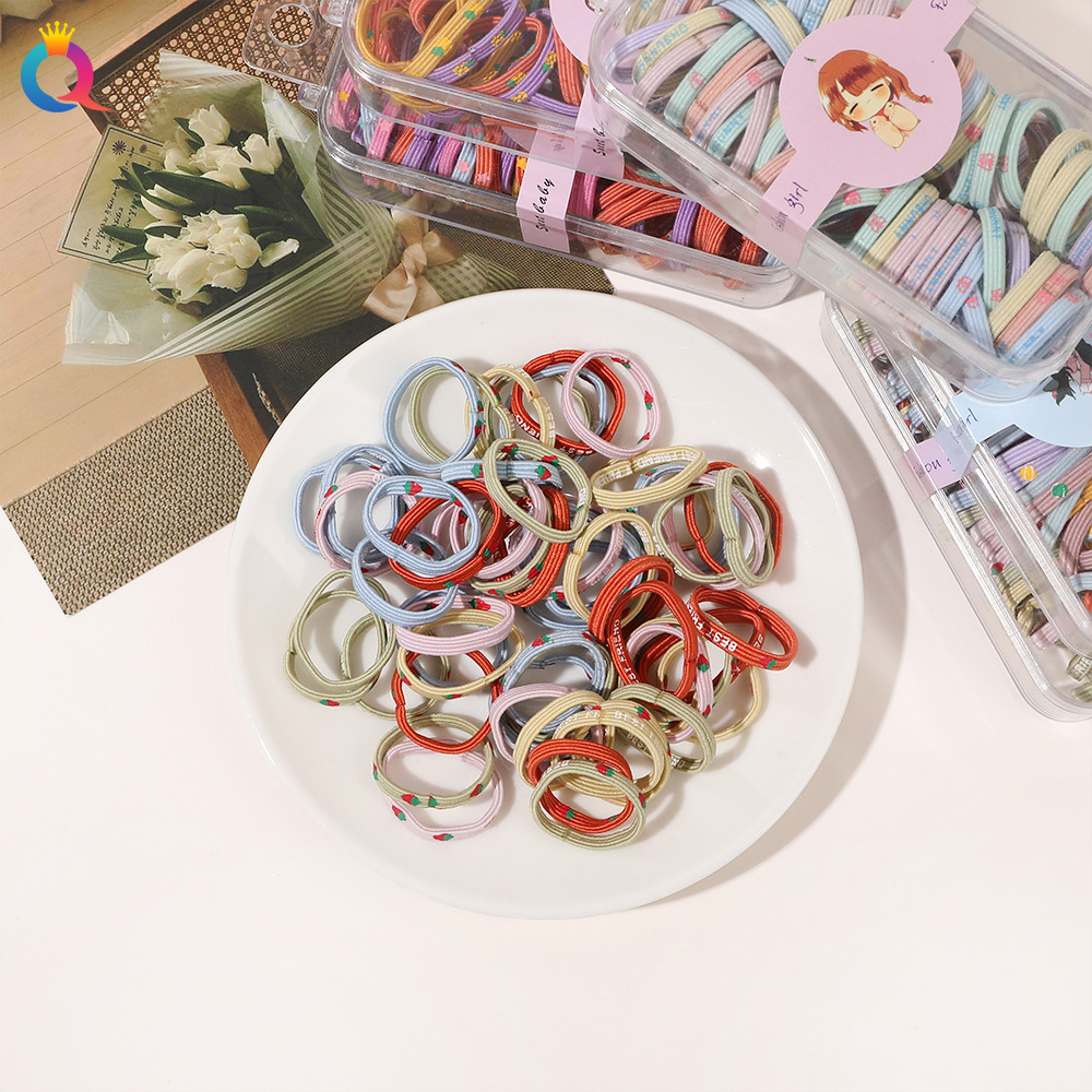 Qiyue Cross-border boxed hair accessories, printed hair ties, children's rubber bands, high-elasticity hair ties, hair accessories and hair bands wholesale Specification drawing