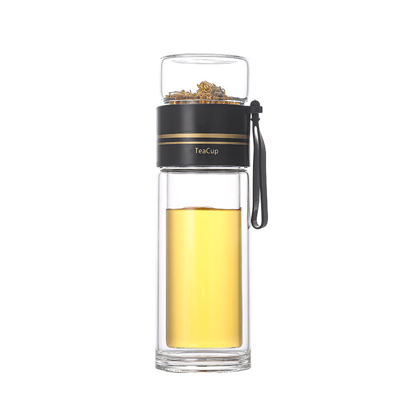 High appearance level tea-water separation cup, double-layer insulated high borosilicate glass cup, portable flower tea cup, cross-border glass tea cup Item Picture