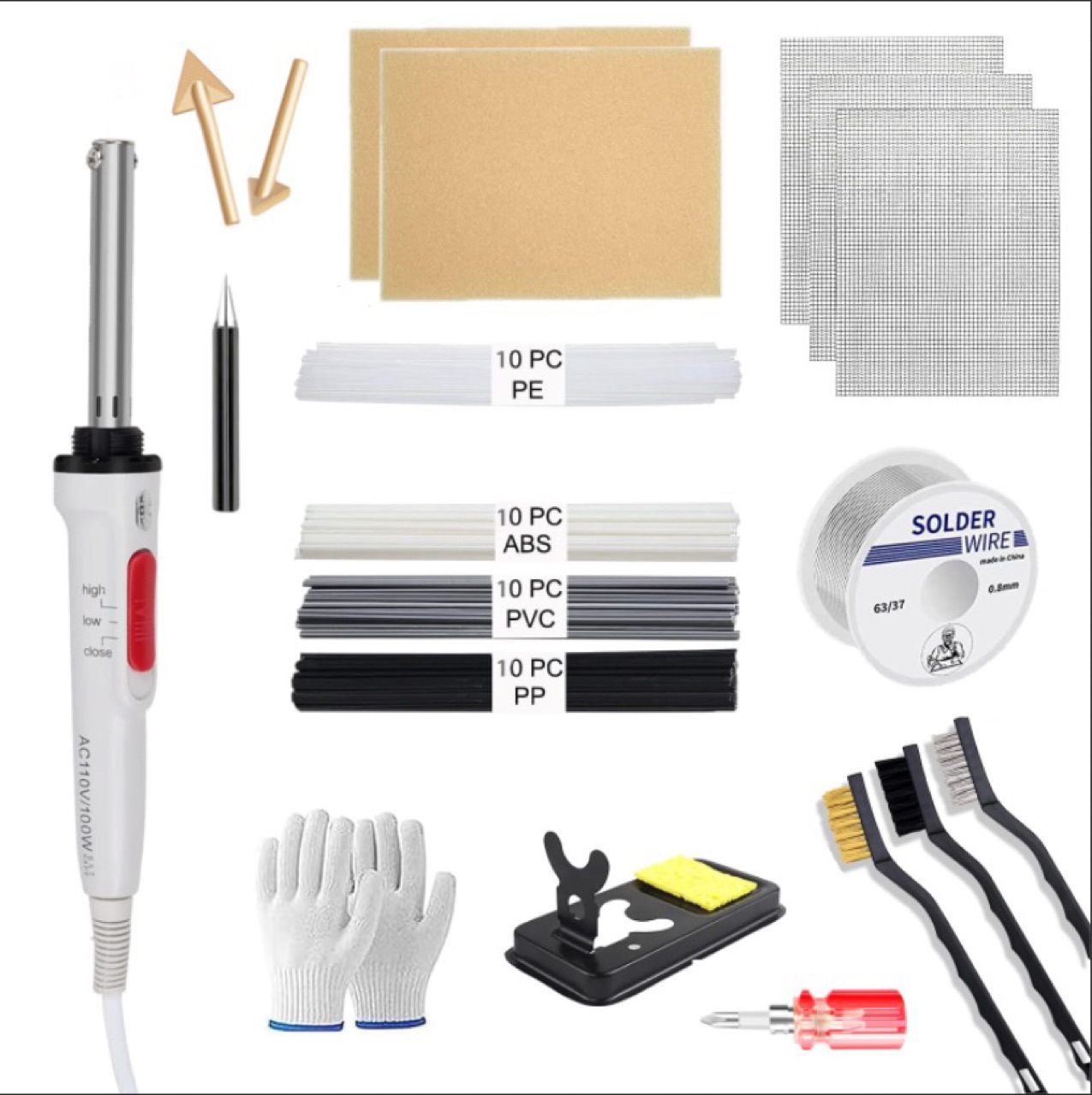 Plastic handle flat head soldering iron for car bumper repair, plastic iron welding machine, repair soldering iron, leveling and repair set full figure