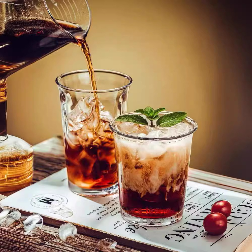INS style coffee shop's same transparent glass cups, cold drink cups, water cups, juice and milk cups for home use, can be used as logos for wholesale details Picture