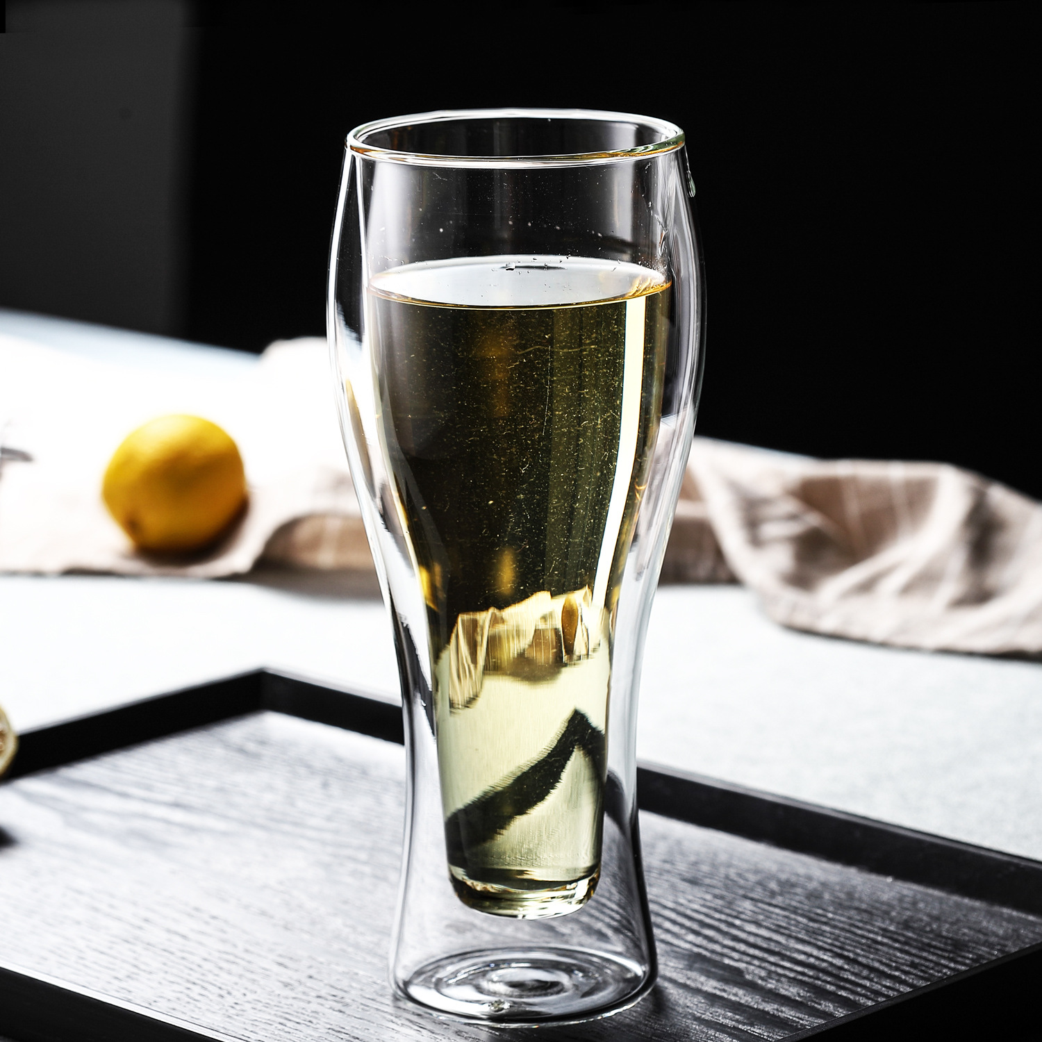 European-style crystal glass water cups, beer mugs, transparent double-layer cups, household water cups, juice and beverage cups, handcrafted products Specification drawing