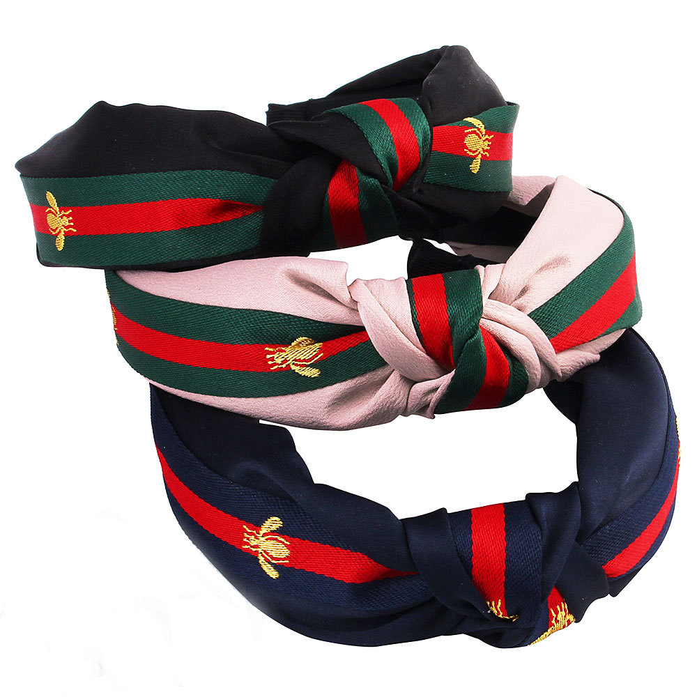 Qiyue Cross-border European and American polka dot Little Bee striped ribbon Hairpin Korean Version Wide edge knot headband Women's Hairband E4 full figure