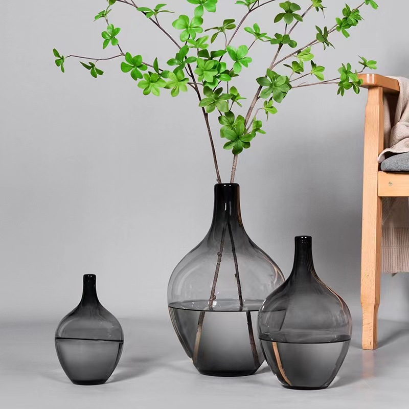Wholesale of new large-bellied vases, fashionable Nordic home living room and balcony flower arrangement decorations, transparent glass vases full figure