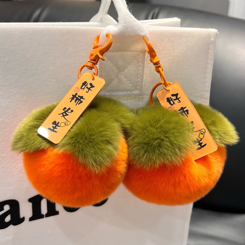 Imitation rex rabbit plush hair clip, persimmon pendant, everything goes well, car keychain, pom-pom bag, hanging decoration, New Year's ornaments Application Scenario