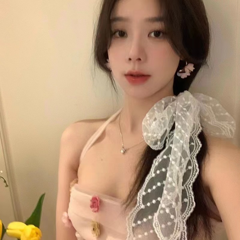 Laid-back Korean-style lace-trimmed hair band, women's low ponytail tie, ribbon, new silk scarf, long hair tie, hair accessory and headwear full figure