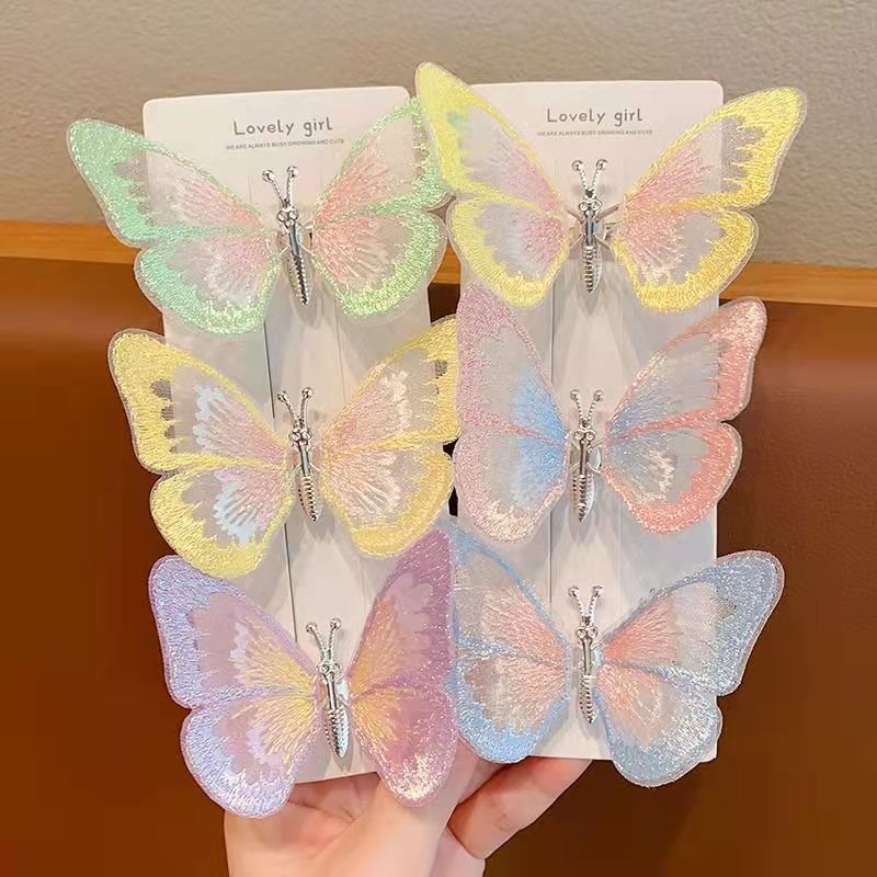 Moving embroidered butterfly hair clips, children's hair accessories, super fairy-like ancient-style headwear, princess ponytail braids, hair clips full figure