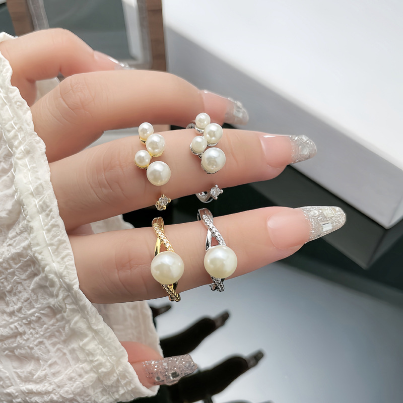Simple and elegant, the same style as Internet celebrities, light luxury and high-end pearl open ring, a rare and exquisite Korean version ring for women on Instagram Specification drawing