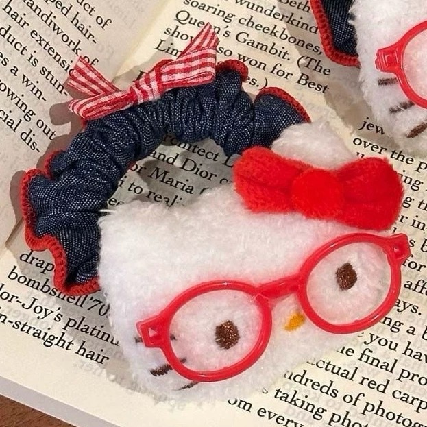 Cute cat denim hair bands, Korean-style large intestine hair bands, women's headwear, hair accessories tied in a ponytail, and a high-end look for girls full figure