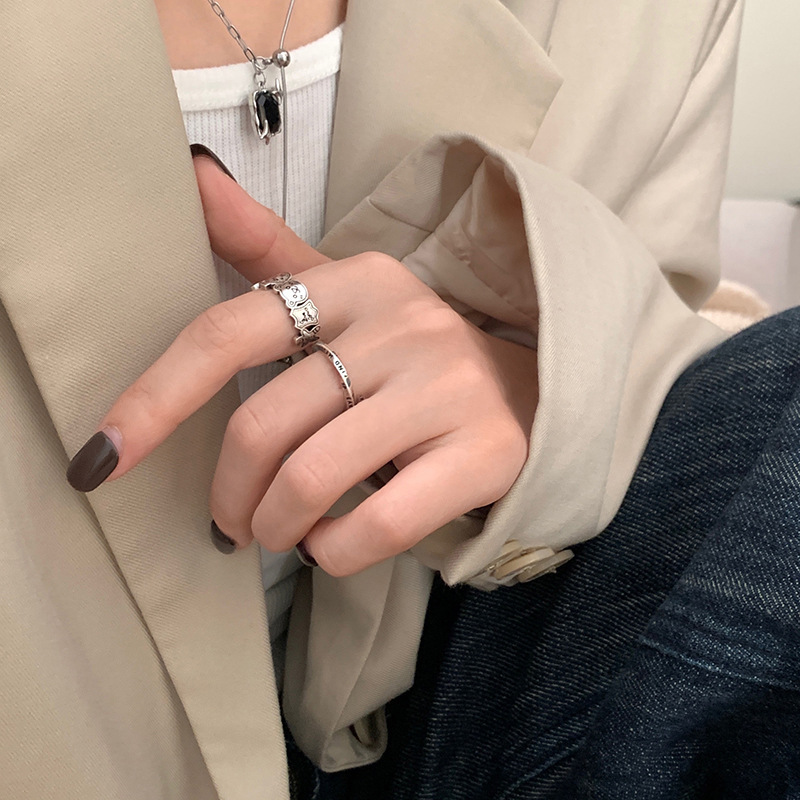 Retro and aged cartoon character open ring, female Instagram hip-hop adjustable index finger ring, cold style high street ring details Picture