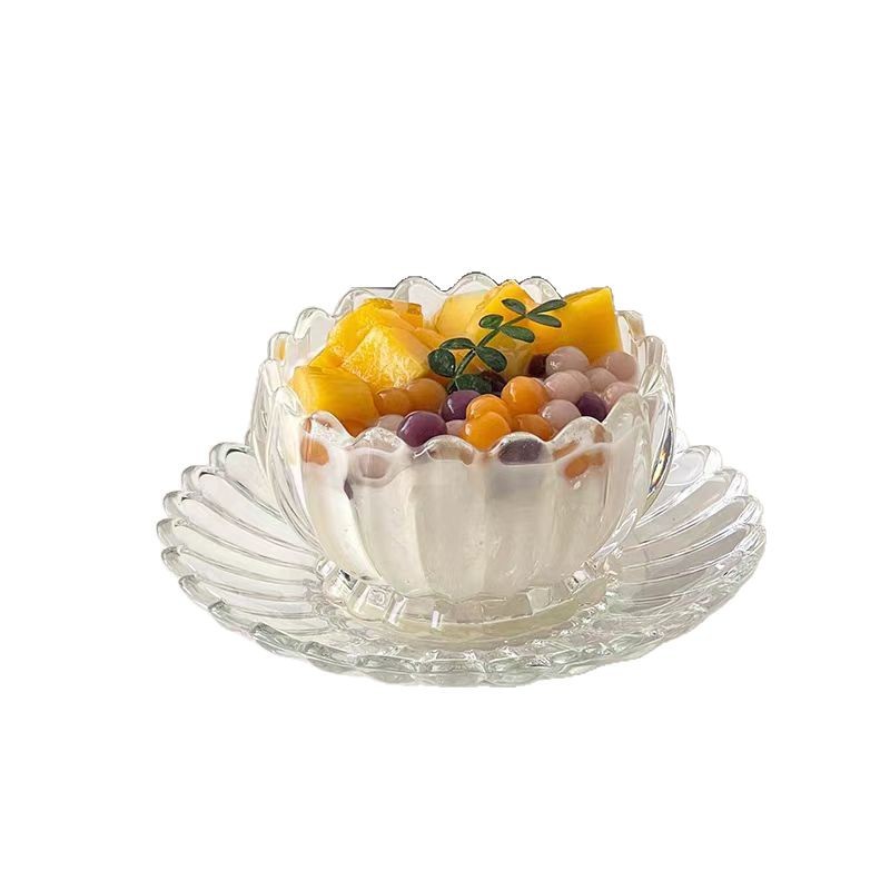 European-style glass dessert bowl and plate set, fruit salad bowl, household sugar water, ice powder, silver ear soup bowl, snack small fruit bowl Item Picture