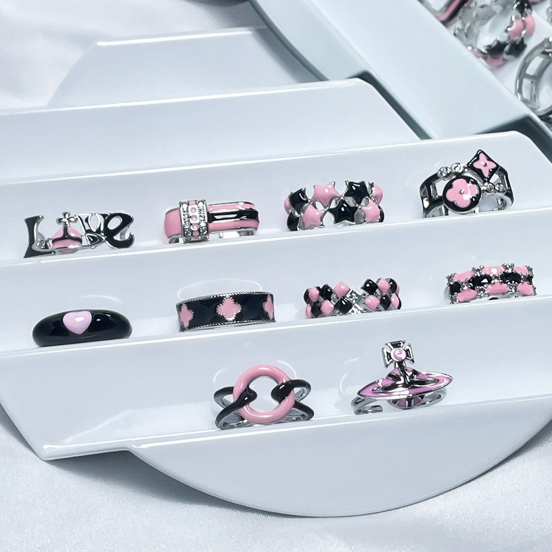 European and American fashion color-blocked glazed open ring, sweet and cool style for women, versatile and personalized ring, in the cold trend of Instagram details Picture