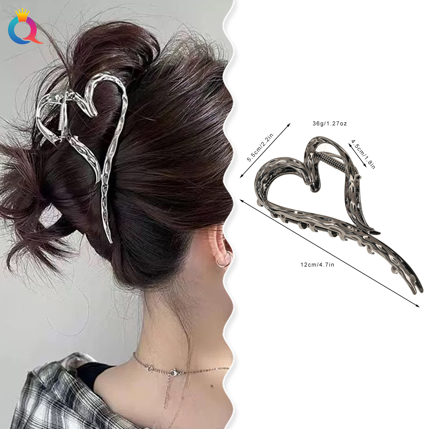 Qiyue metal hair clips, large shark clips, liquid heart-shaped grab clips, elegant and high-end style, ins headwear and hair accessories wholesale details Picture