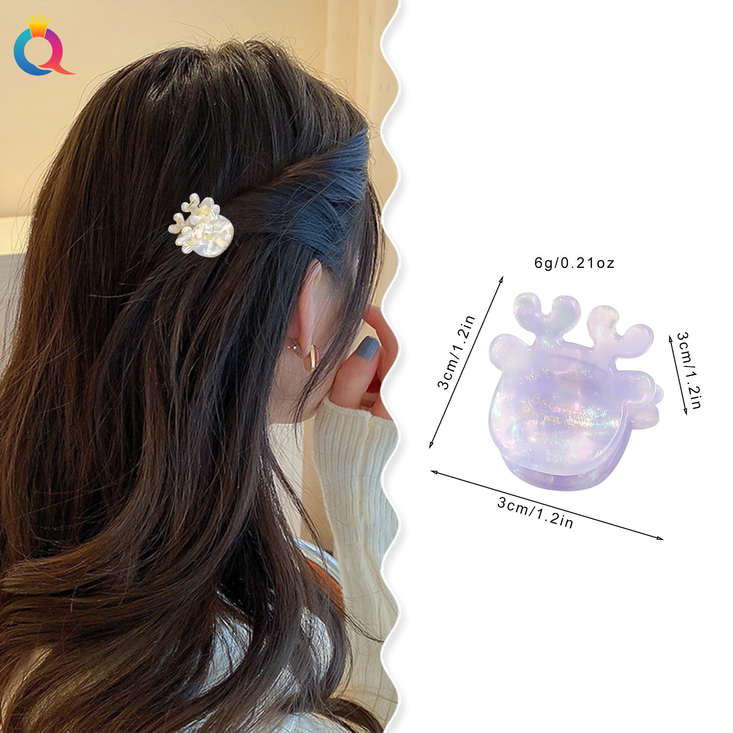 Wholesale of Qiyue's new acetate hair clips, featuring a high-end and fashionable style, elk updo, bangs, side clips, and small grab clips details Picture