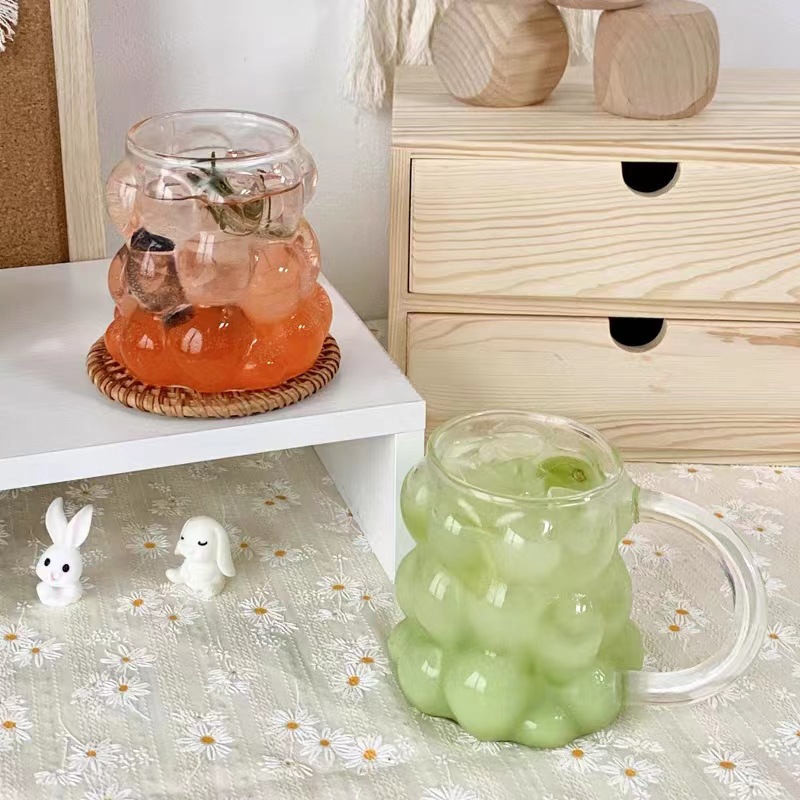 High-end transparent water cup, breakfast latte coffee cup, niche grape glass cup with handle, Ins-style milk cup Specification drawing