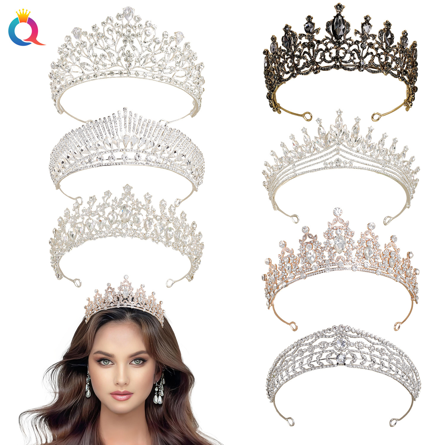 Qiyue Cross-border Baroque Crown Crystal Temperament Water Diamond Hair Band, Wedding women's Hair hole wholesale full figure