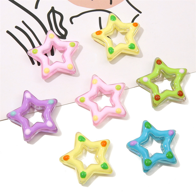 Hand-painted five-pointed star beads, diy jewelry accessories, pen strings, mobile phone chains, car hangers, bags, handcrafted accessories, scattered beads details Picture