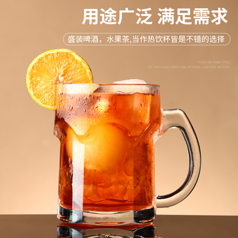 Fujia White Craft wine cup with handle, glass cup, draft beer cup, popular water cup, thickened large-capacity cold drink juice cup Specification drawing
