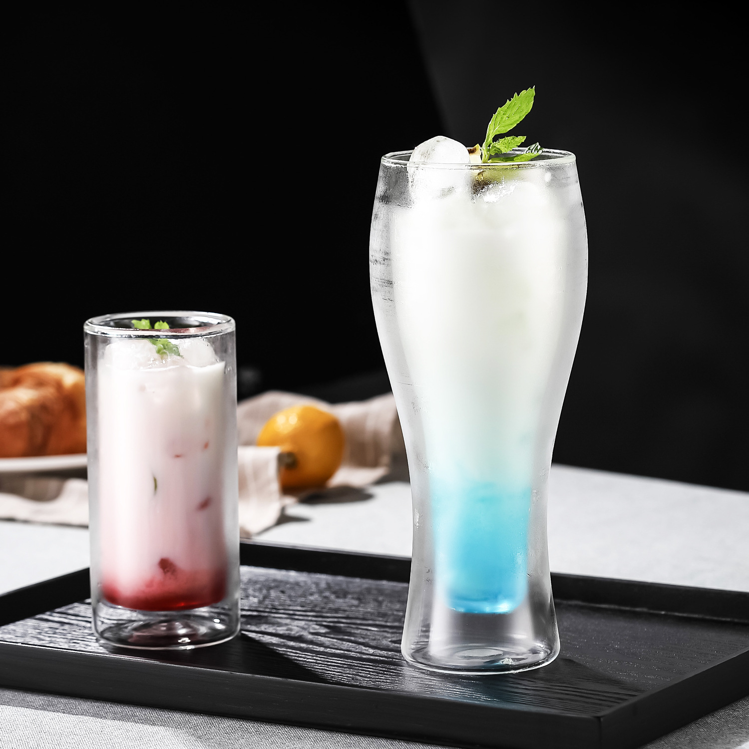 European-style crystal glass water cups, beer mugs, transparent double-layer cups, household water cups, juice and beverage cups, handcrafted products full figure