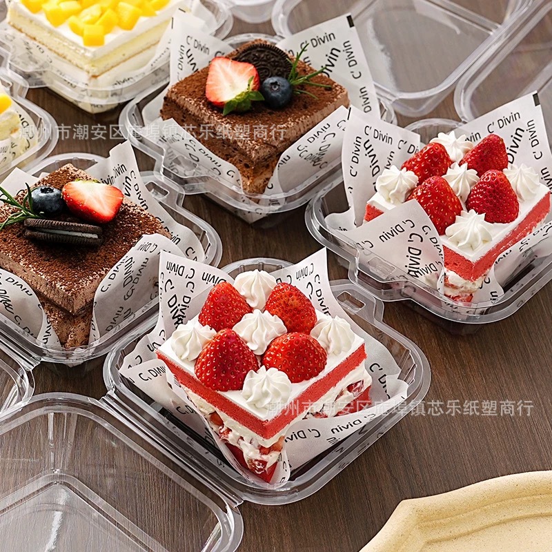 Tiramisu box, cake packaging box, transparent mousse, portioned, packed, cut into pieces, multi-layered disposable dessert box Specification drawing