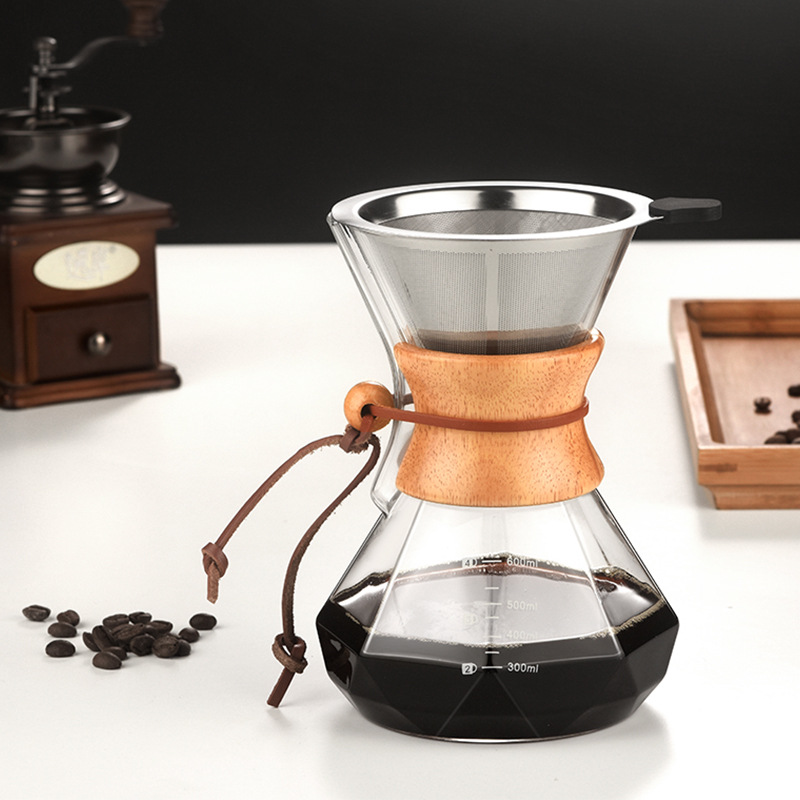 Hand-brewed coffee pot, heat-resistant glass sharing pot, cross-border coffee set with filter, cold brew hand-brewed pot details Picture