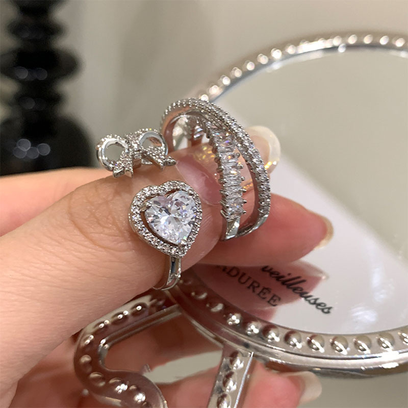 ins cold and cool style, niche design, high-end zircon open ring, women's light luxury ring, layered wear, elegant index finger ring full figure
