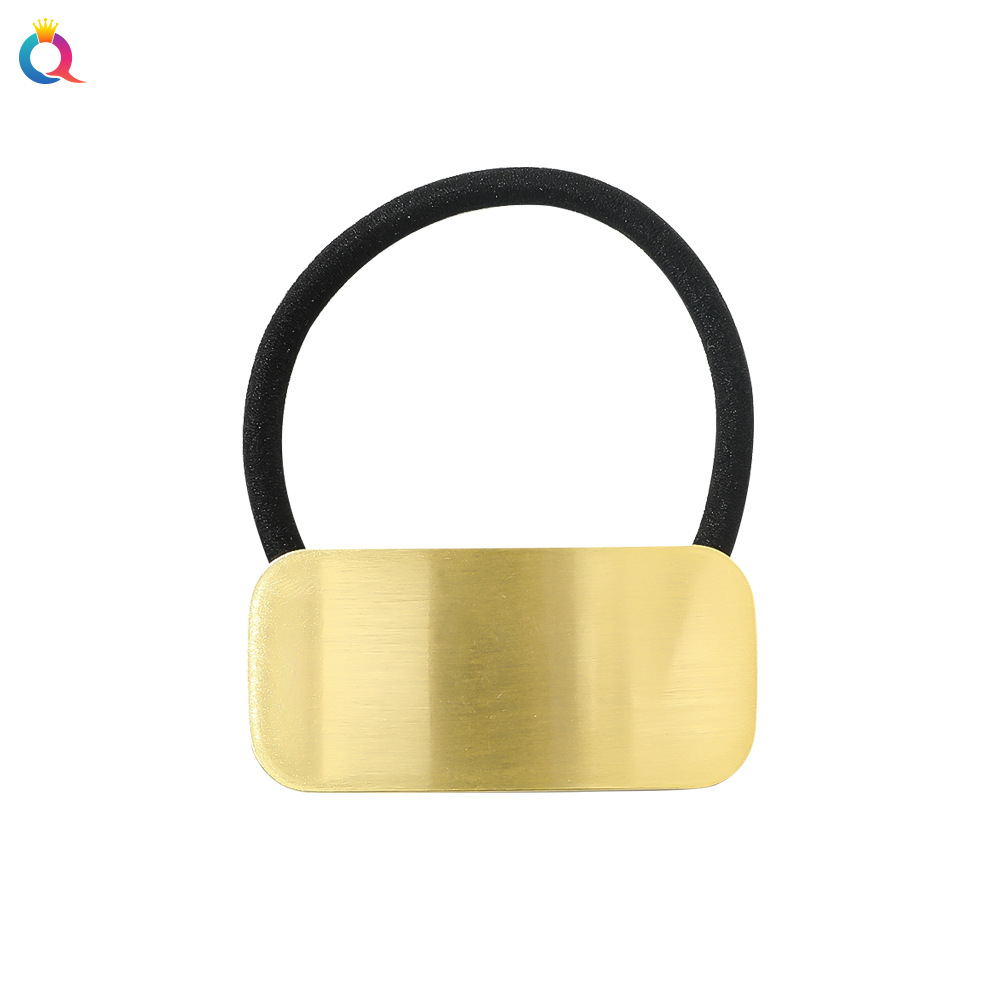Qiyue Korean version cold style geometric metal cutout hair band, square rubber band, circle V-shaped hair tie, hair accessory Item Picture