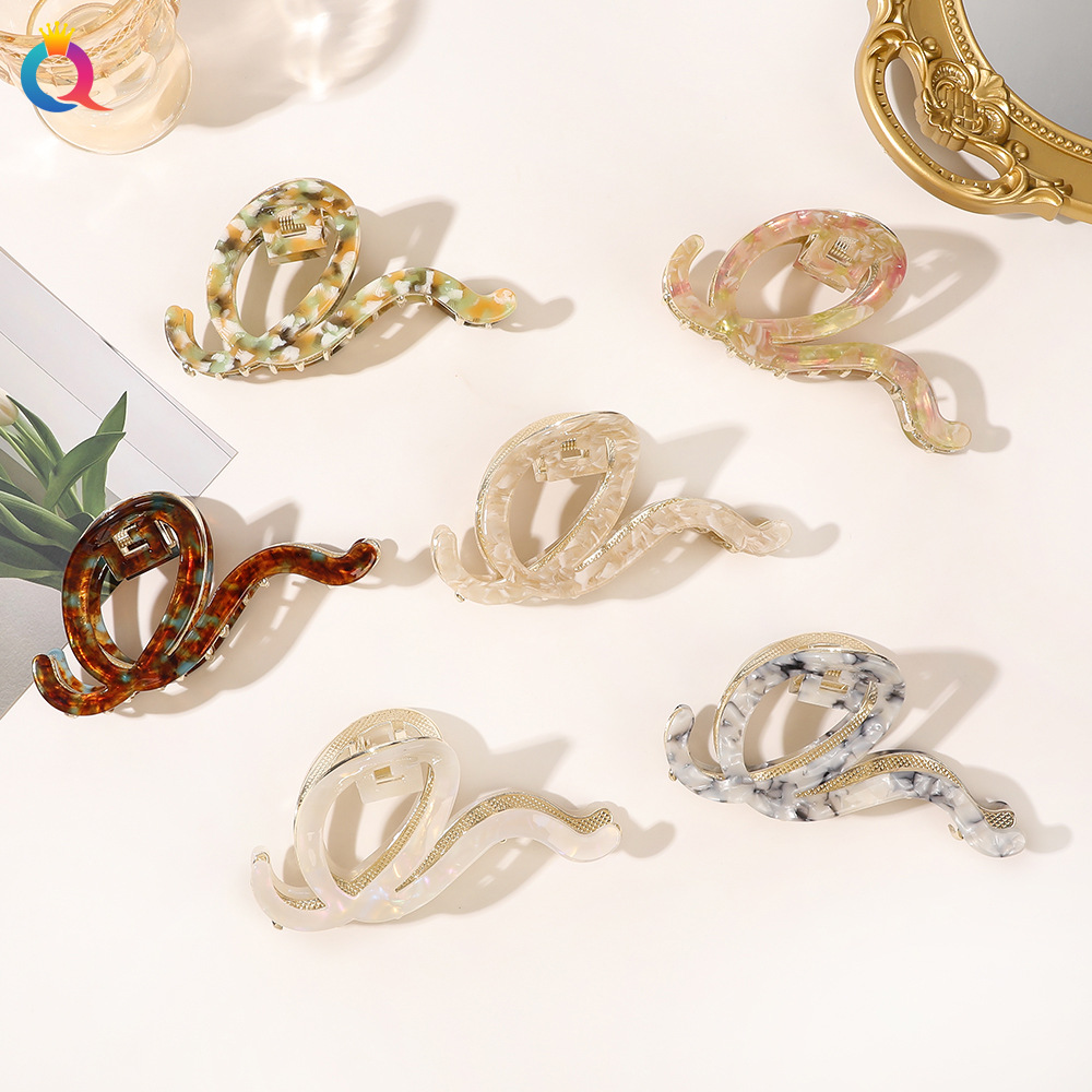 Qiyue acetic acid metal hair clips, women's extra-large updo hair grabbers, high-end shark hair clips and hair accessories wholesale details Picture