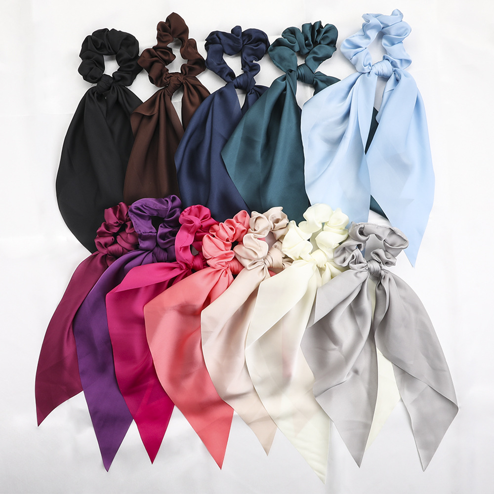 Qiyue's new European and American knotted ribbon satin large intestine circle monochromatic silky smooth square scarf hair tie for women's ponytail full figure