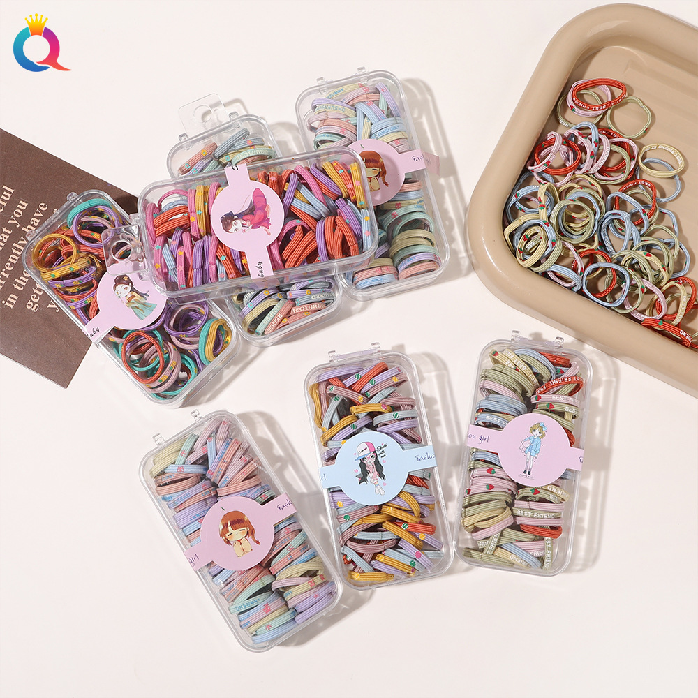 Qiyue Cross-border boxed hair accessories, printed hair ties, children's rubber bands, high-elasticity hair ties, hair accessories and hair bands wholesale full figure