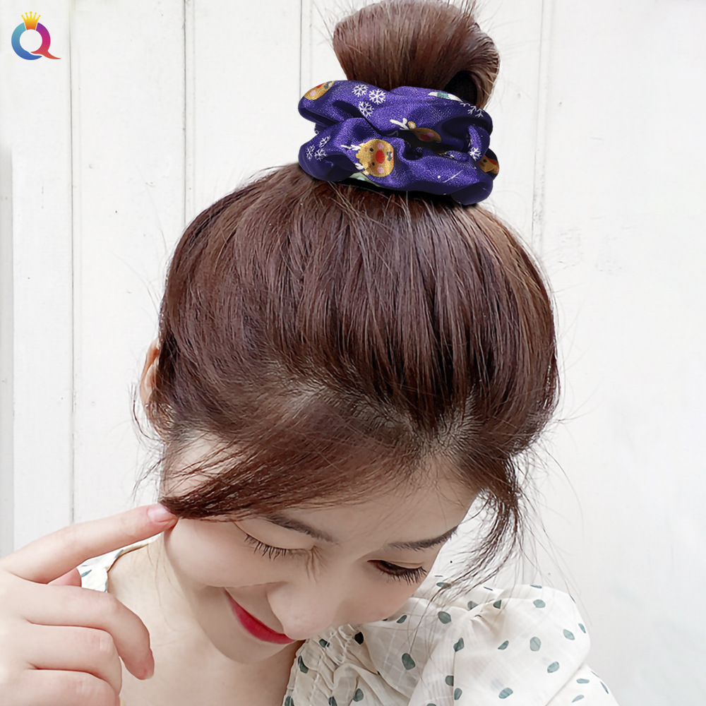 Qiyue's new Christmas hair band three-color set: Fresh fabric large intestine hair band, ponytail hair tie and hair accessory Specification drawing
