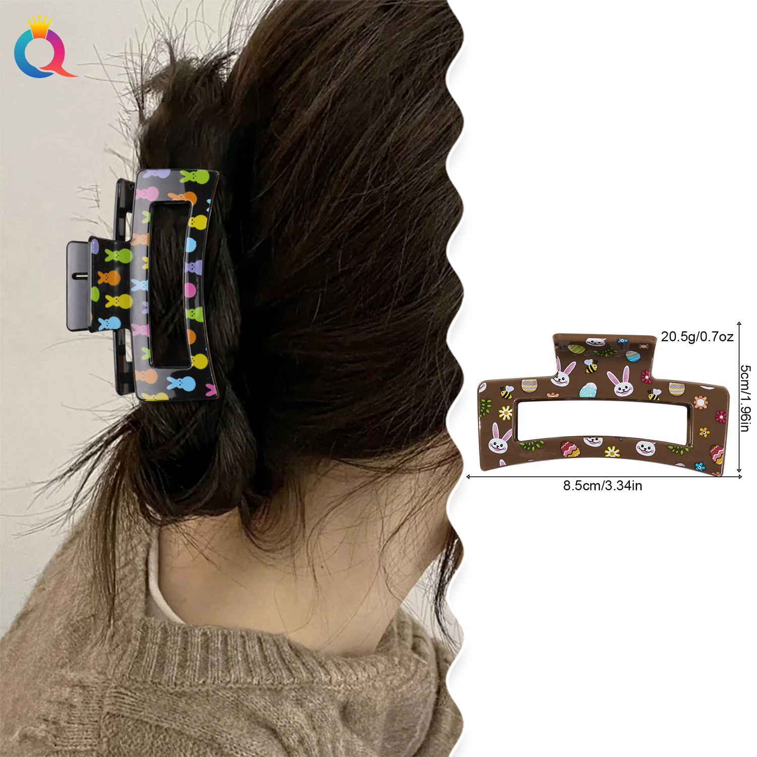 Wholesale of Qiyue Amazon ABS transfer hair clips for women with a high-end look, color printed hair curls, grab clips, shark clips and hair accessories Application Scenario