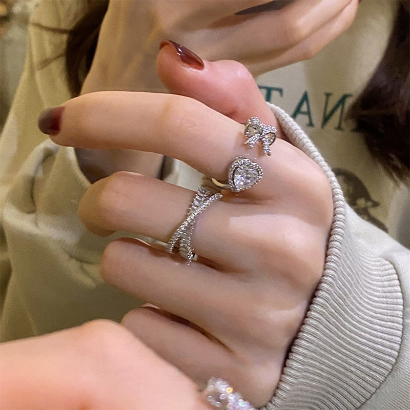 ins cold and cool style, niche design, high-end zircon open ring, women's light luxury ring, layered wear, elegant index finger ring details Picture