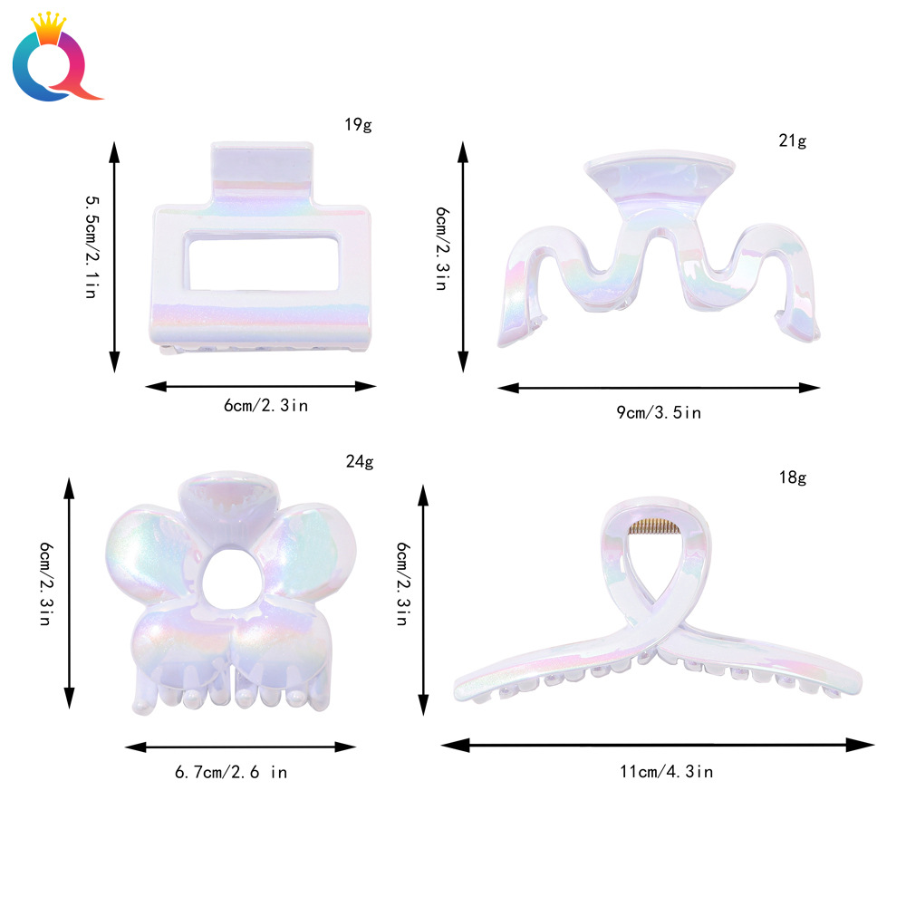 The Qiyue Korean electroplated gripper is simple and versatile. It features a white and colorful shark clip on the back of the head, which can be used for hair styling and washing the face Specification drawing