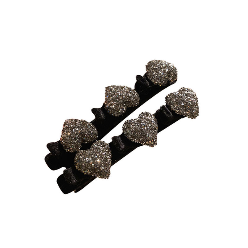 Red flocked hair clips for spring and summer, a niche water diamond side hair accessory, a high-end style, and a small chanel-style braided bangs clip Item Picture