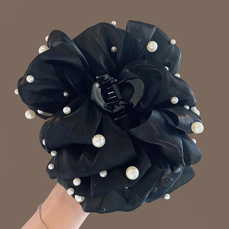 2024 New bubble mesh pearl claw clip for women, multi-layer bow, oversized shark clip at the back of the head details Picture