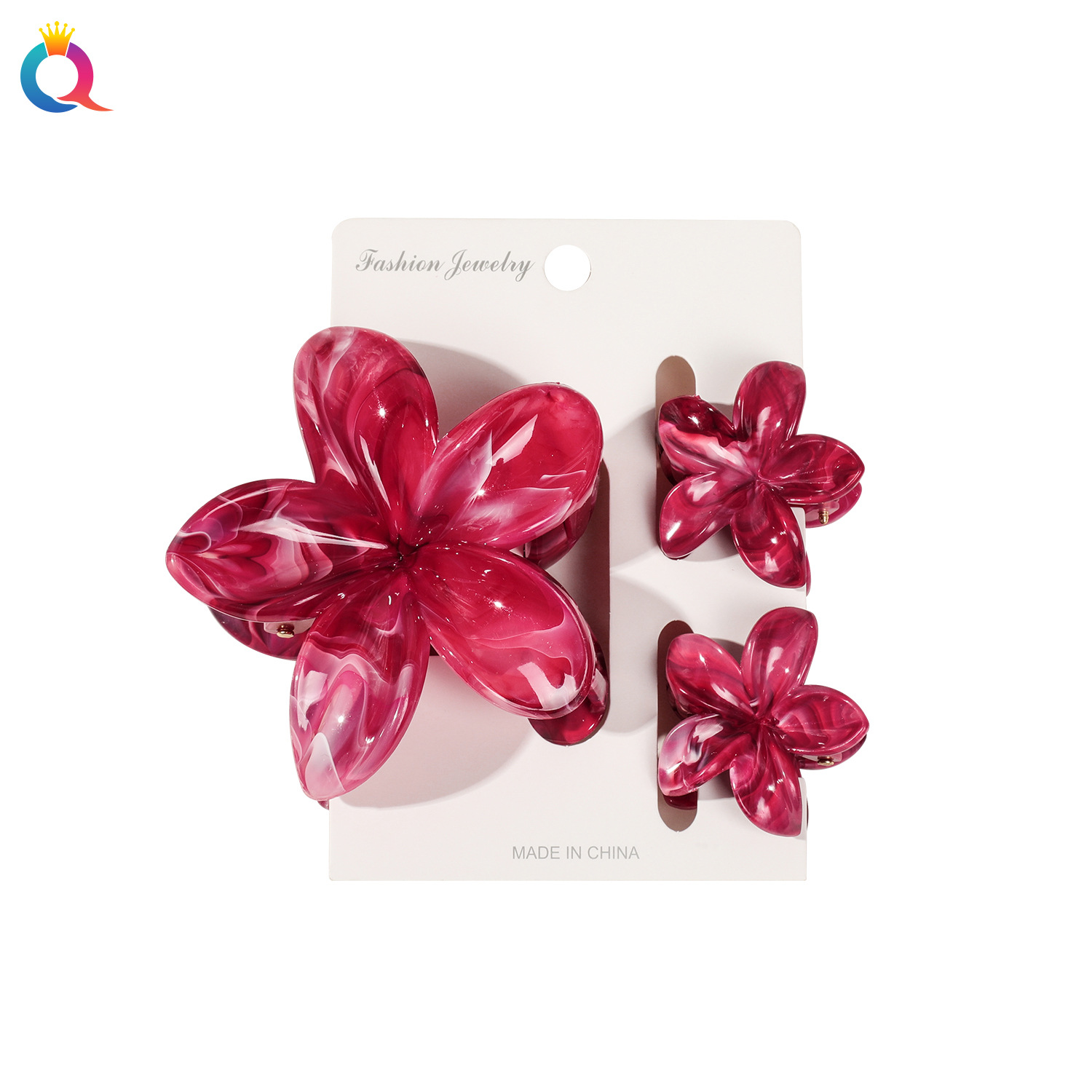 Qiyue Cross-border Best-selling Frangipani hairpin Set, vacation flower hairpin, shark hairpin for the back of women's heads Item Picture