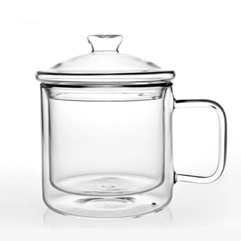 Transparent double-layer glass cups with insulated LIDS, office tea cups, retro and creative gift cups, glass cup manufacturers Specification drawing