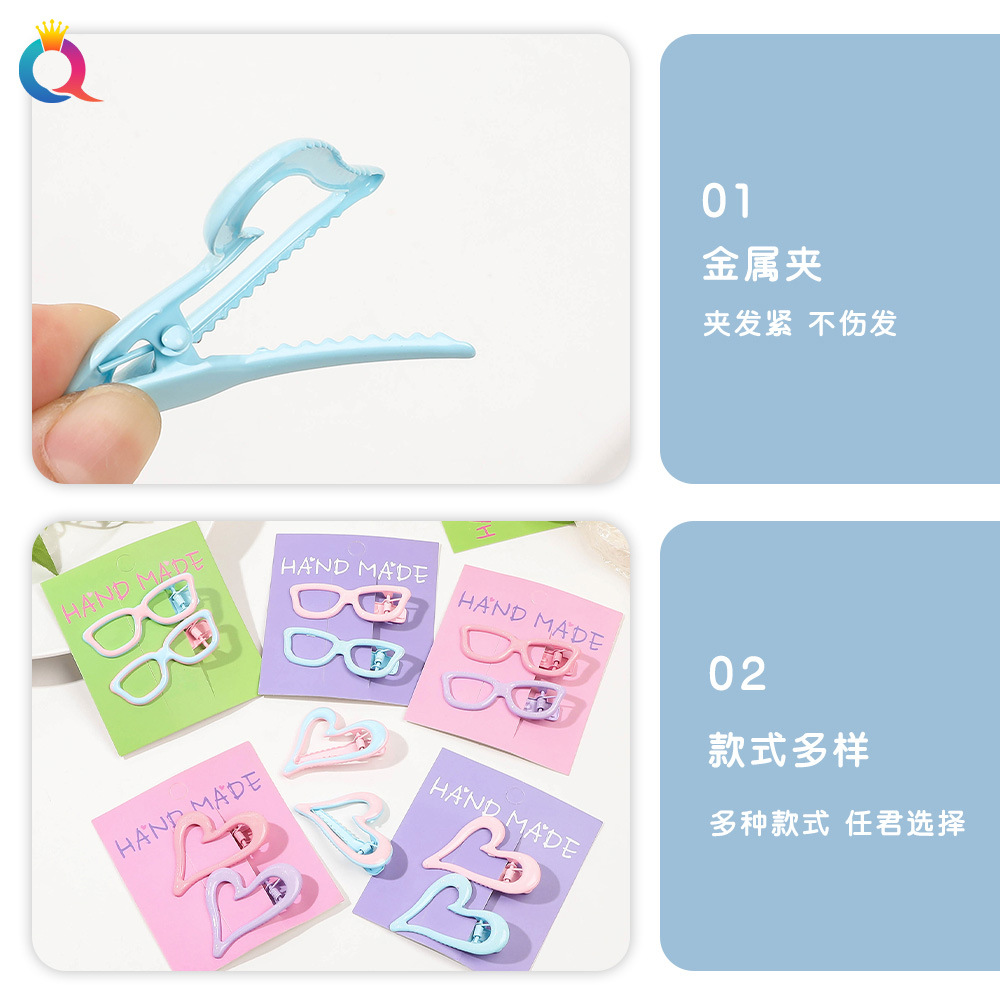 Wholesale of Qiyue Cute Girl oil-drip hair clips, metal duckbill clips, gradient color bangs, side clips, hair clips and hair accessories Specification drawing