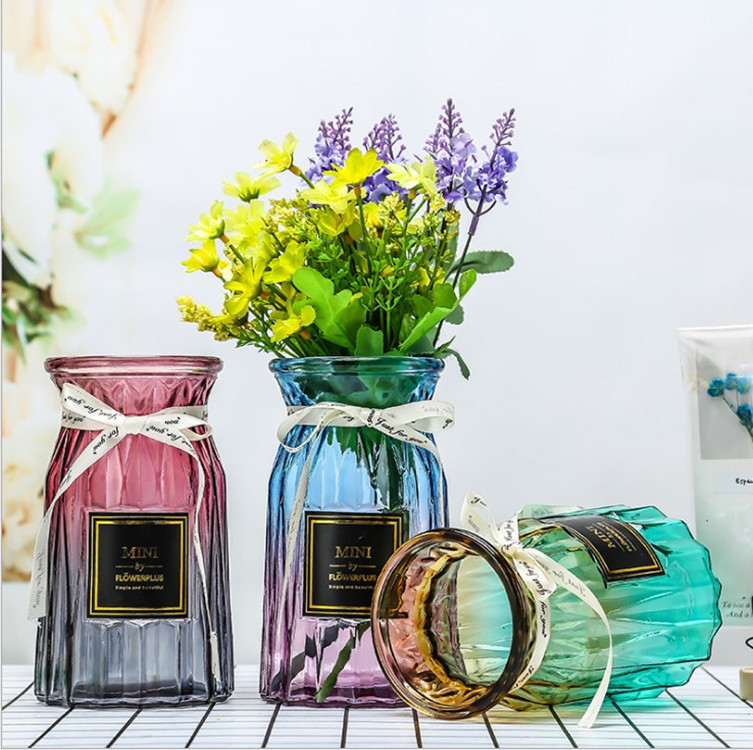 Creative European-style vases, colorful vertical edge craft glass vases, living room hydroponic vases, decorative items, dried flowers and flower arrangements Application Scenario