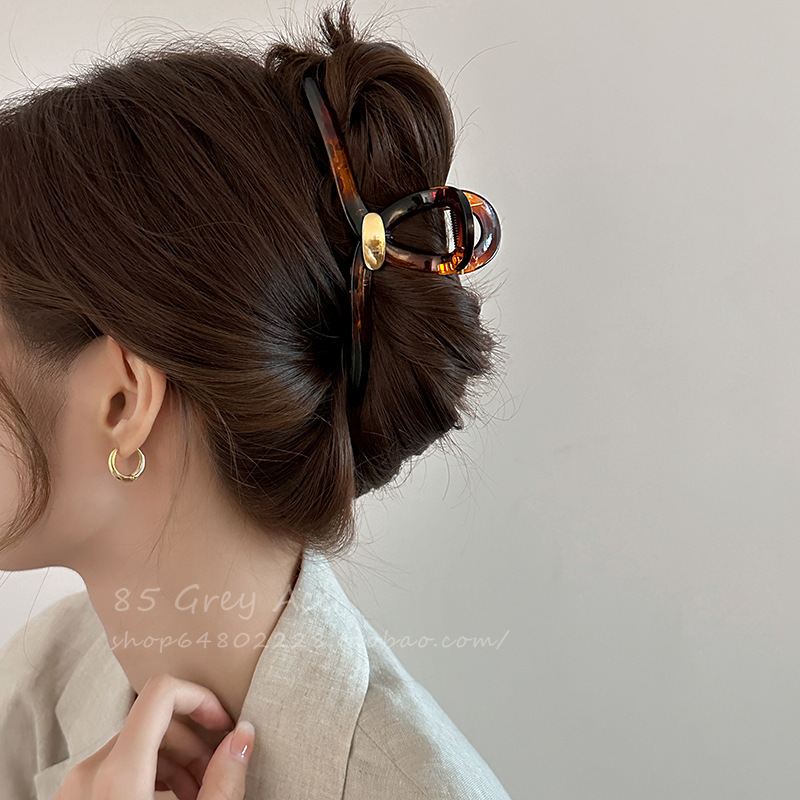 New Spring/Summer 2025 Grabber women's Instagram-style high-end black gold acrylic hair clip, large updo shark clip details Picture