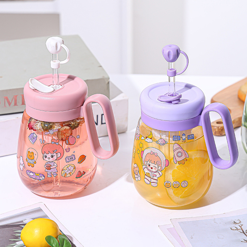Flower tea cup with handle, high appearance level water cup, girls' flower tea brewing glass cup, subnet red straw cup, mini for delivery Application Scenario