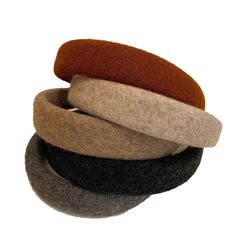 Spring and summer solid-color woolen high top hairband for women, 2025 new style headband, versatile for going out, hair clip, face wash and hair accessory Item Picture