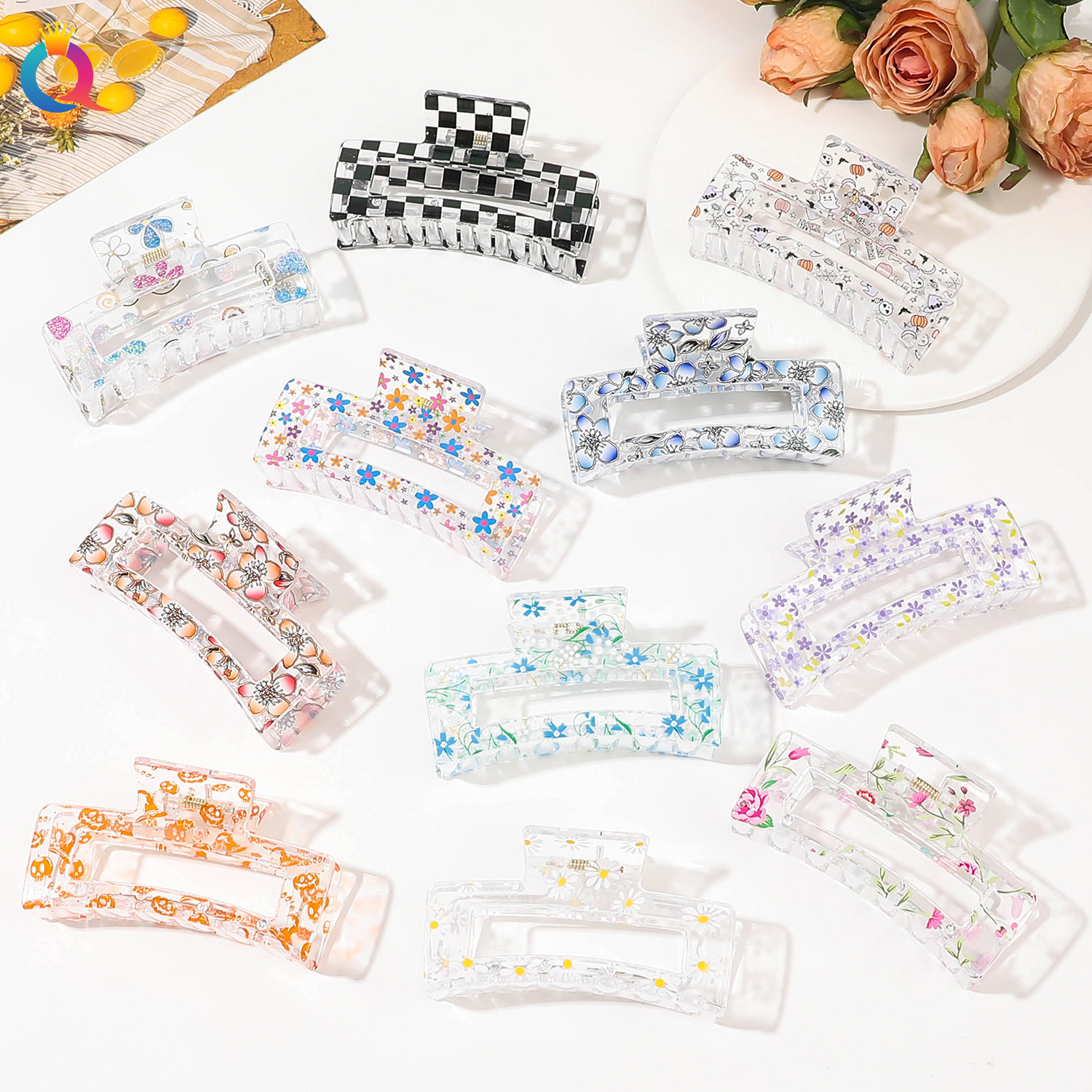 Qiyue Cross-border printed hair clips, high-end style, sweet butterfly shark clips, children's hair accessories wholesale in Yiwu details Picture