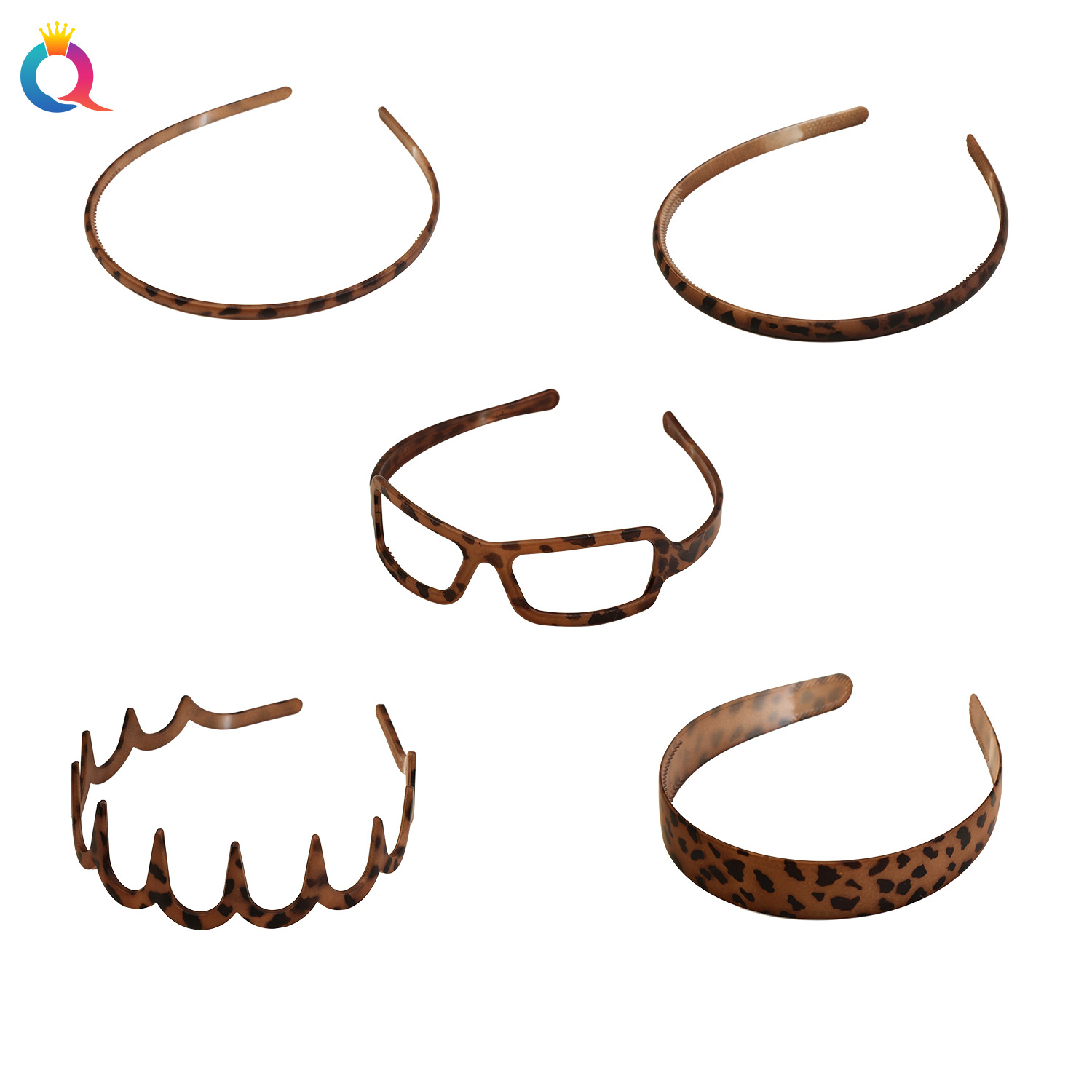 Qiyue matte coffee-colored leopard print hairband, simple plastic toothed wavy pressure hairband, retro high skull top facial cleansing hairband Item Picture