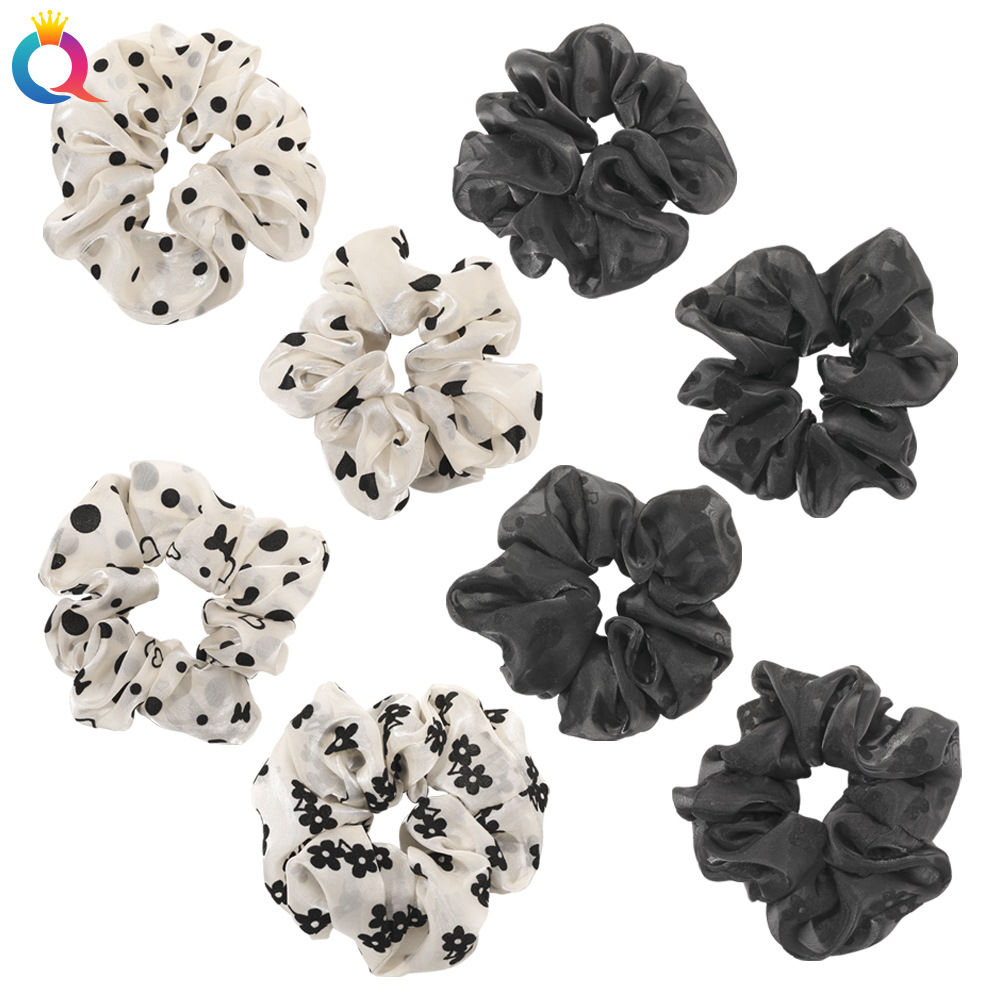 Qiyue Korean retro bright silk yarn flower large intestine hair band fabric flocked large intestine band elegant and versatile hair band accessory full figure