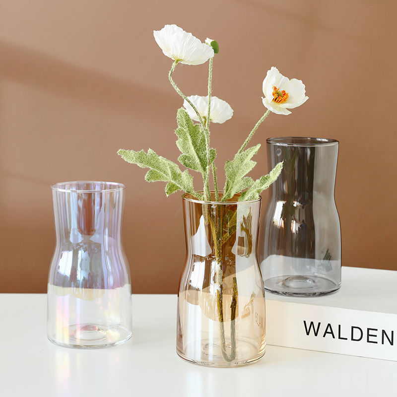 Simple and gradually changing color transparent glass small vase, water-growing flower arrangement decorative item, Ins-style electroplated vase Application Scenario